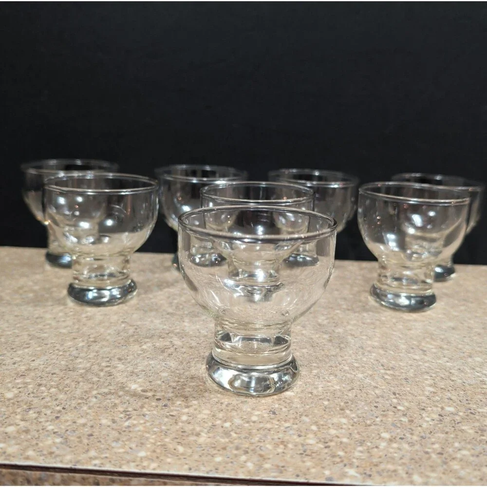 Vintage Clear Glass Cordial Liqueur Shot Glasses Heavy Footed Base Set of 8